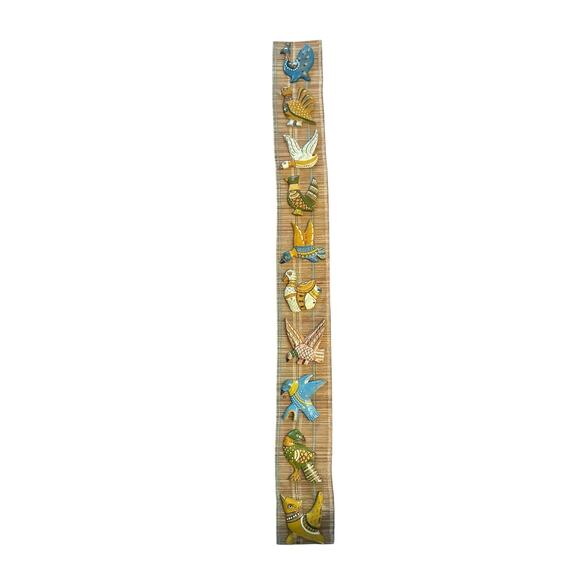 Handmade Hand-Painted Folk Art Bird Boho Wall Hanging Art Decor Banner - Picture 1 of 7